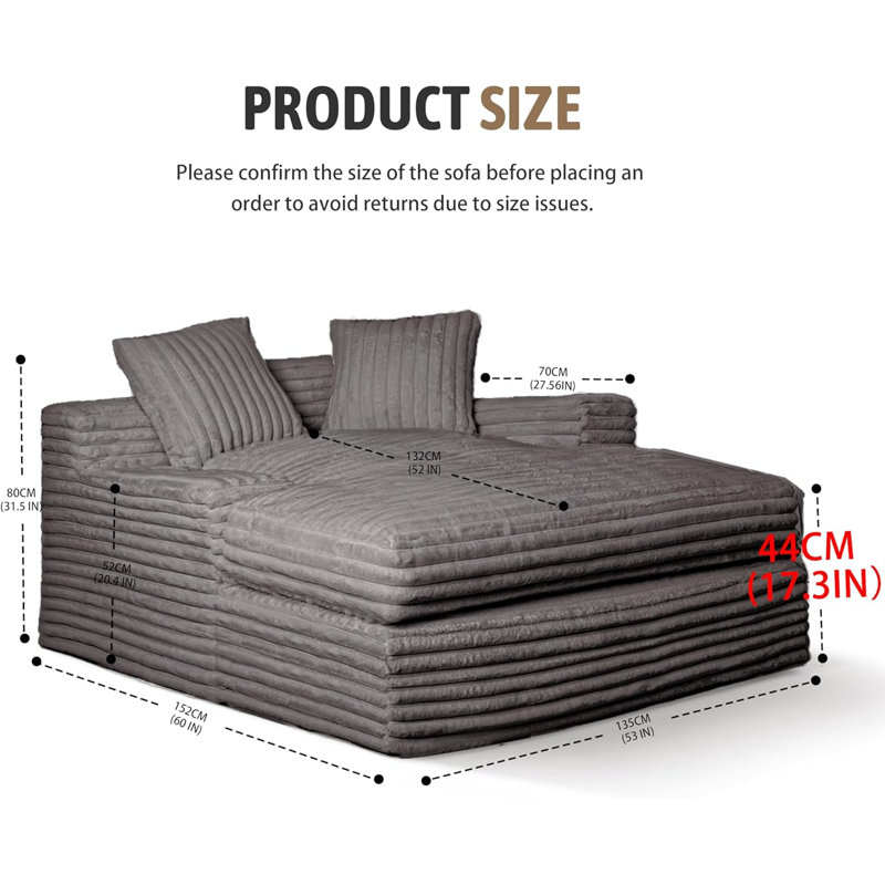 Chaise Lounge Sofa, Grey