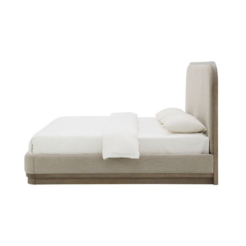 Emery Solid Poplar Dusted Stone Wood Finish Modern King Bed, Queen