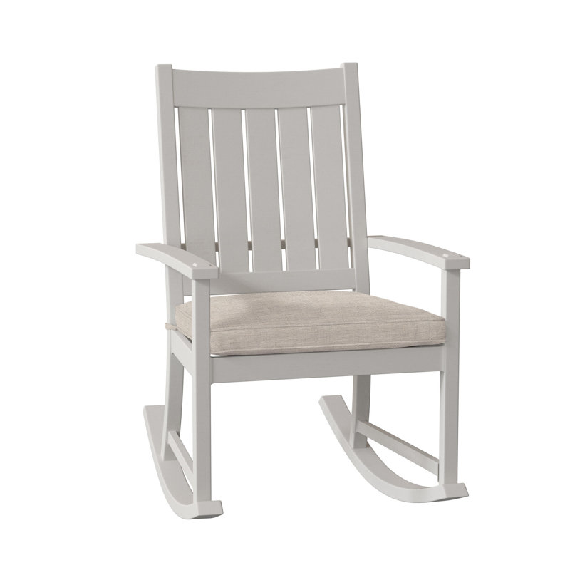 Chaise berçante extérieure à lattes Club Wrought, Pas de soudure, Sunbrella® argent Verona, Lin français