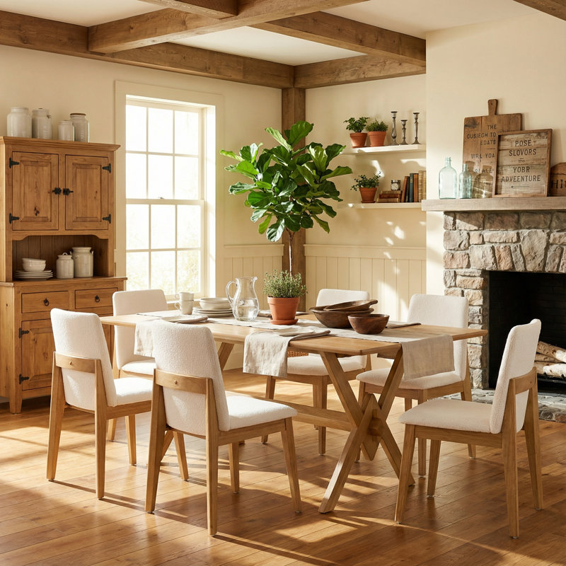 Ensemble de salle à manger Branson, 7 pièces : table, 6 chaises, Chêne / chêne