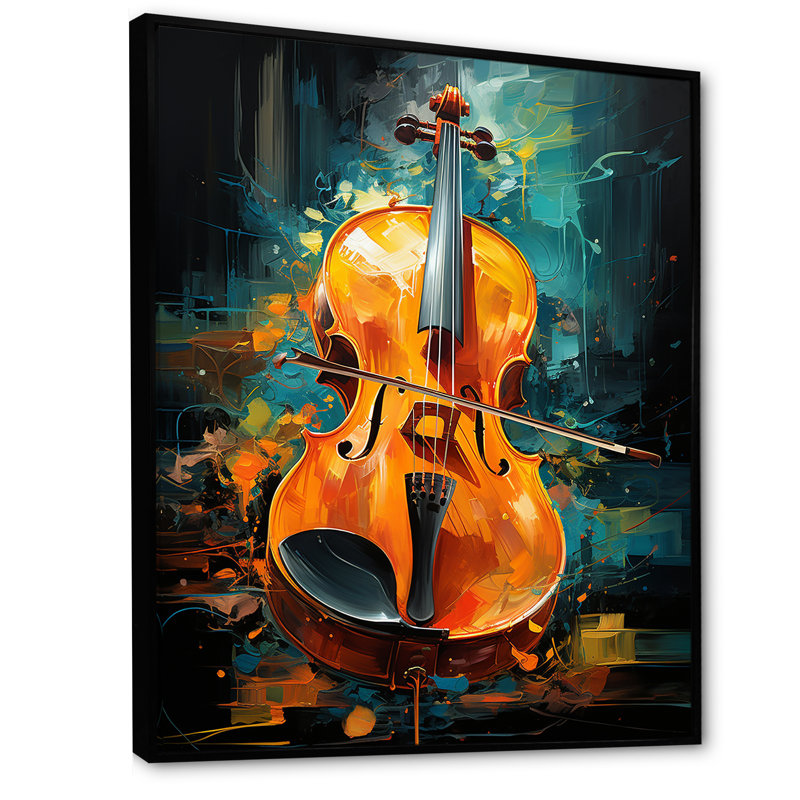Violon Tribute Jazzed Jade sur toile, Cadre flottant noir, H 40 po x l 30 po x P 1,5 po
