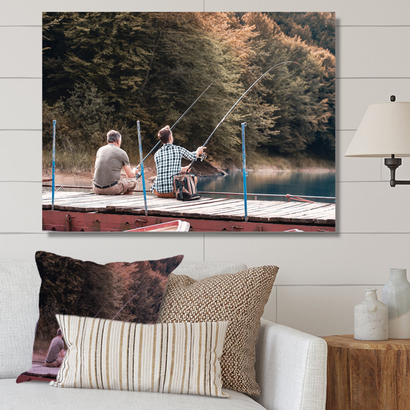 «Men Fishing At The Dock», photo sur toile, Toile tendue, 34" H x 44" W