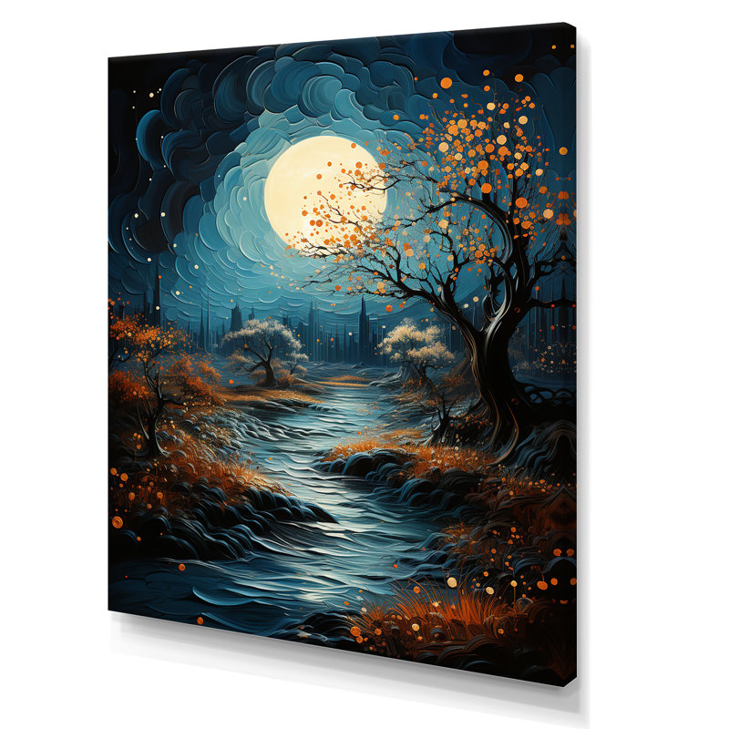 " Moonlight Azure Mystic River " Print, Wrapped Canvas, 32" H x 24" W x 1" D