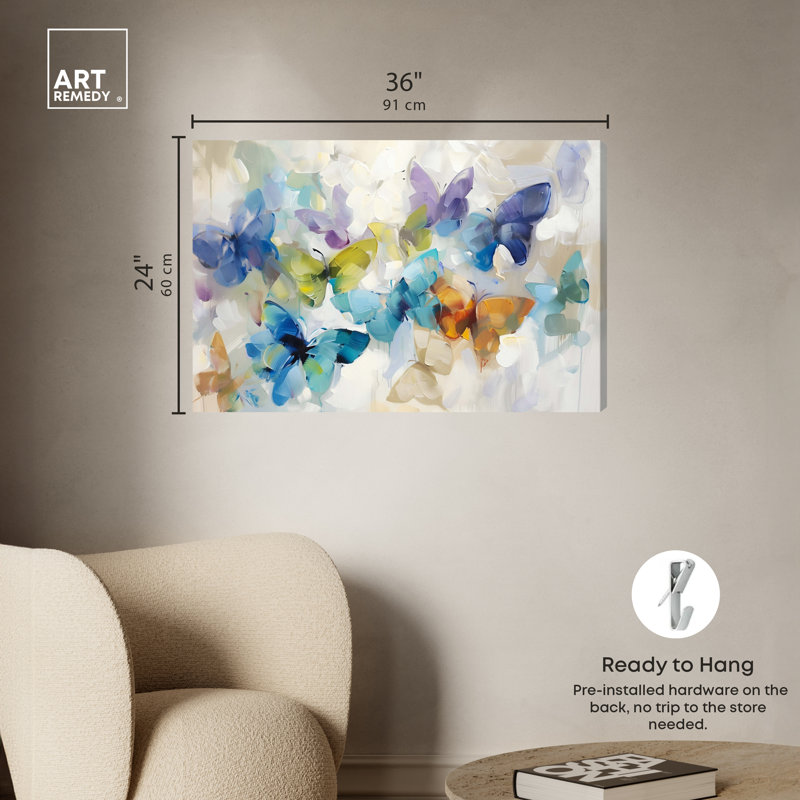 Papillons en vol, Toile tendue, H 24 po x l 36 po