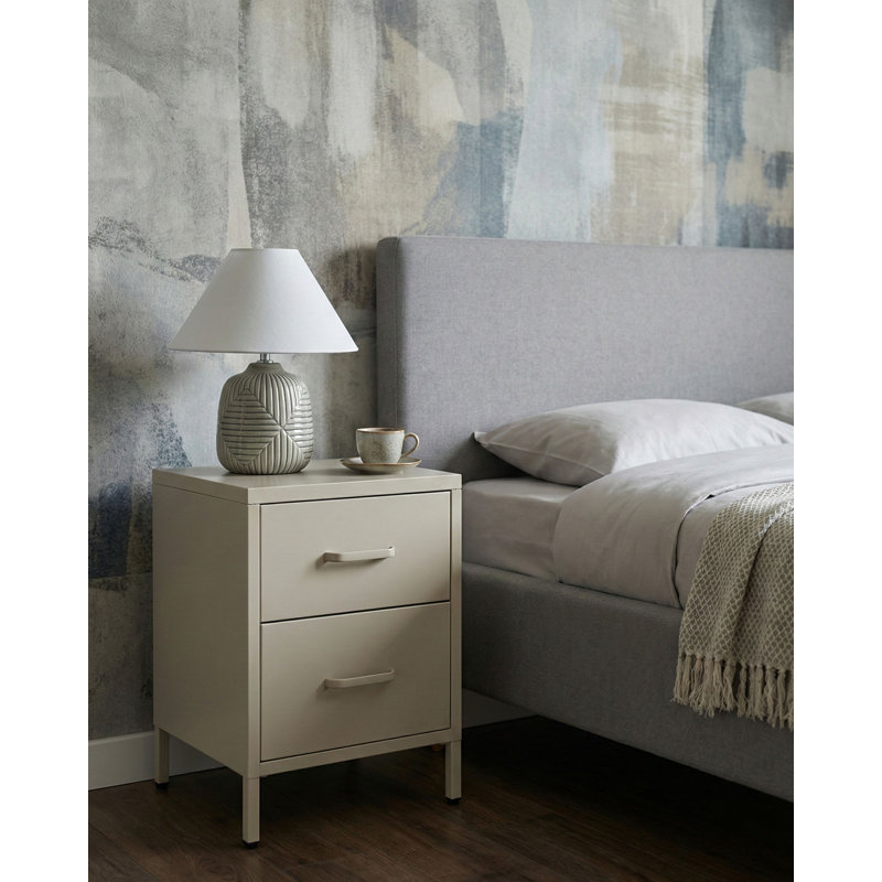 43cm W Steel Bedside Table, Beige