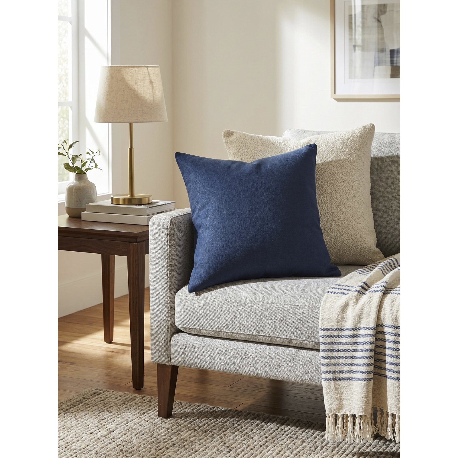 Lanie 22" x 22" Linen Pillow Cover, Square 20", Navy Blue