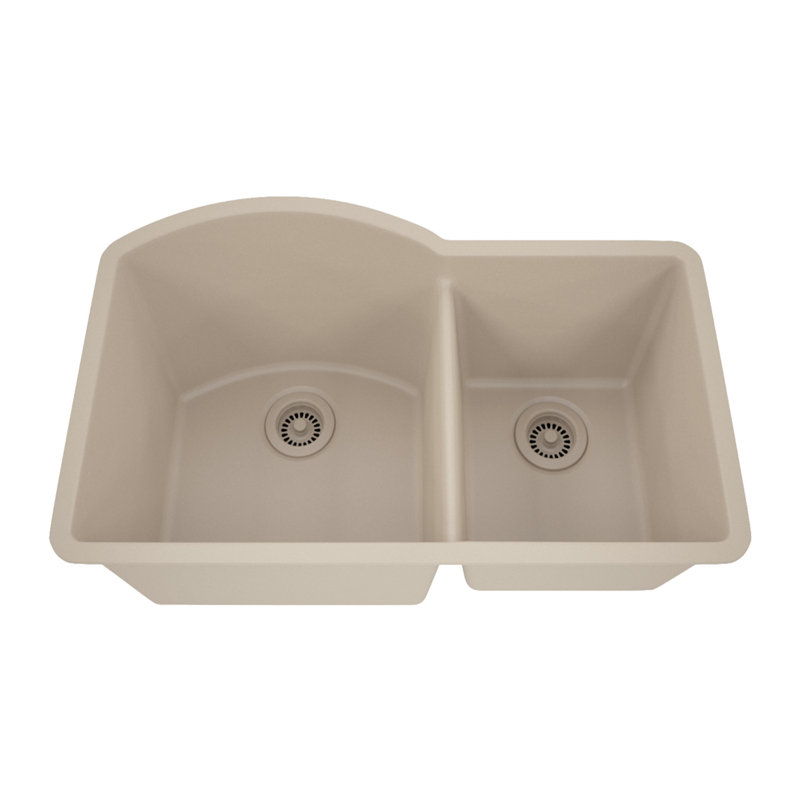 Évier de cuisine 32 po x 20 po en quartz platine, évier à double cuve 70/30, évier encastré, évier encastré, évier de cuisine en granit