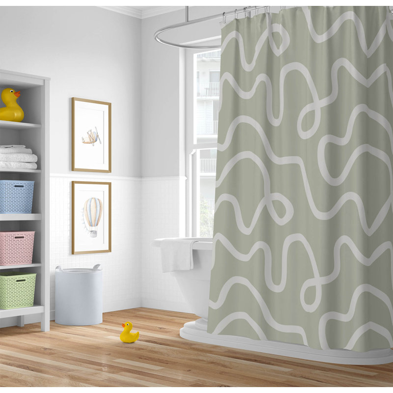 Squig Ultra-Thin Lightweight Shower Curtain, Light Green