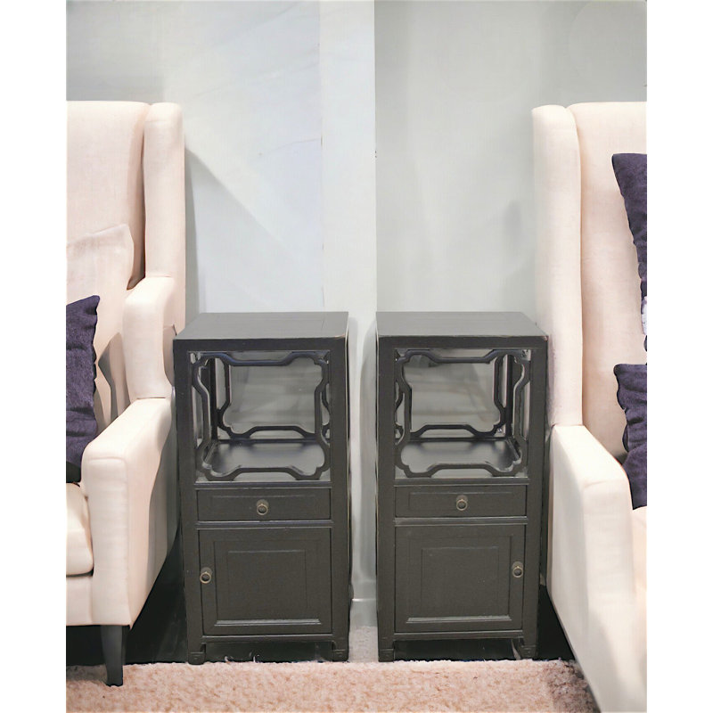 Solid Wood End Table Set with Storage