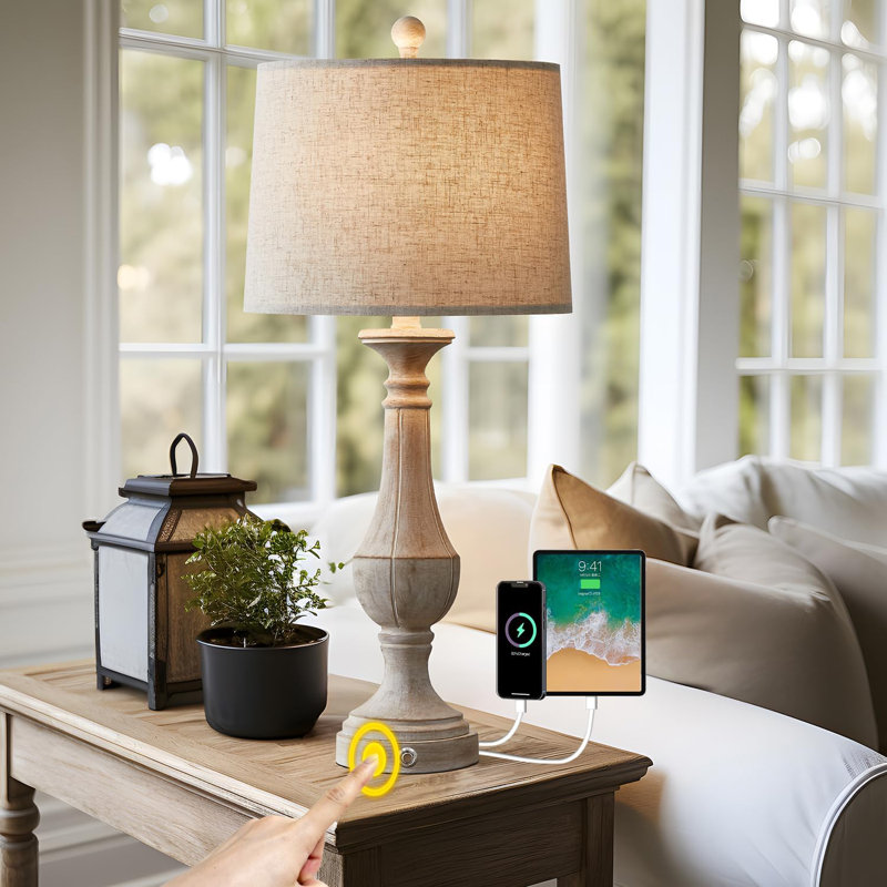Ophelia & Co. 27.75" Farmhouse 3 Way Dimmable Touch Table Lamp