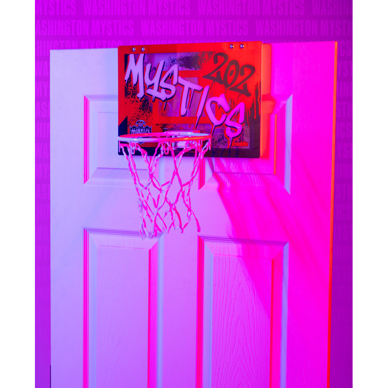 Cerceau de basketball par dessus la porte WNBA Washington Mystics de Franklin Sports - Cerceau de basketball d'intérieur pour enfants avec mini ballon - Cerceau de magasin de fan WNBA pour chambre à coucher et bureau