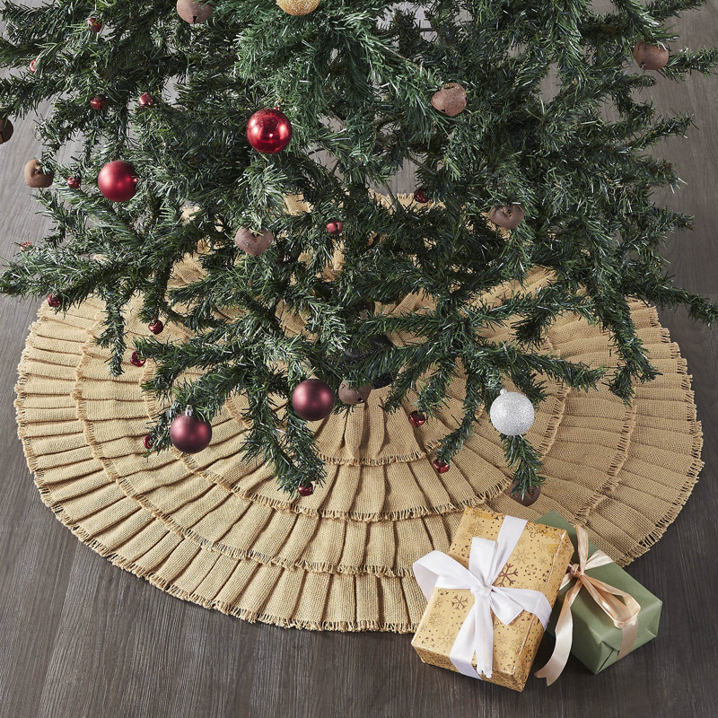Yuletide Burlap Tan Ruffled Christmas Tree Skirt, 36 Inch