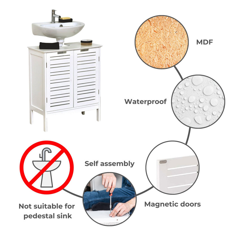 White MDF Under Sink Bathroom Cabinet with Louvered Doors