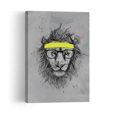 Sporty Lion With Glasses Contemporary Wall Art Print 1 Piece Wrapped Canvas Wall Art