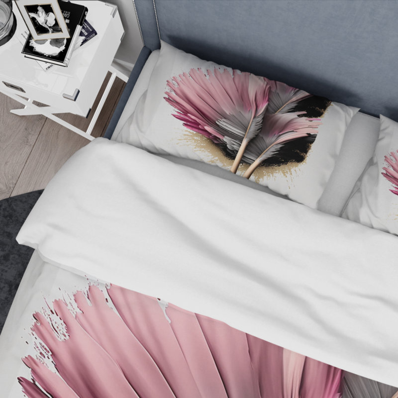 Twin Pink and Gray Microfiber Floral Duvet Cover Set