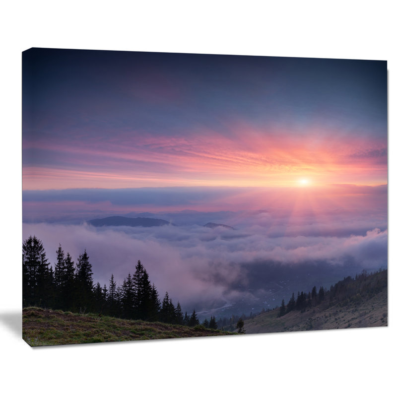 Reproduction de photo sur toile tendue, "lever en mauve ciel ciel à travers les montagnes", H 8 po x l 12 po x P 1 po
