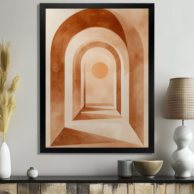 Arches décoratives désertiques au coucher du soleil orange et beige - Tableau encadré sur le thème du désert