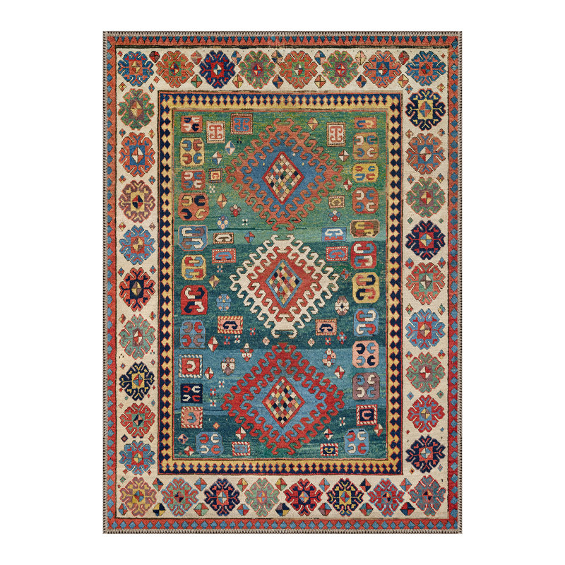 Tapis lavable en chenille à motif géométrique coloré Claire, Rectangle 4 pi x 6 pi
