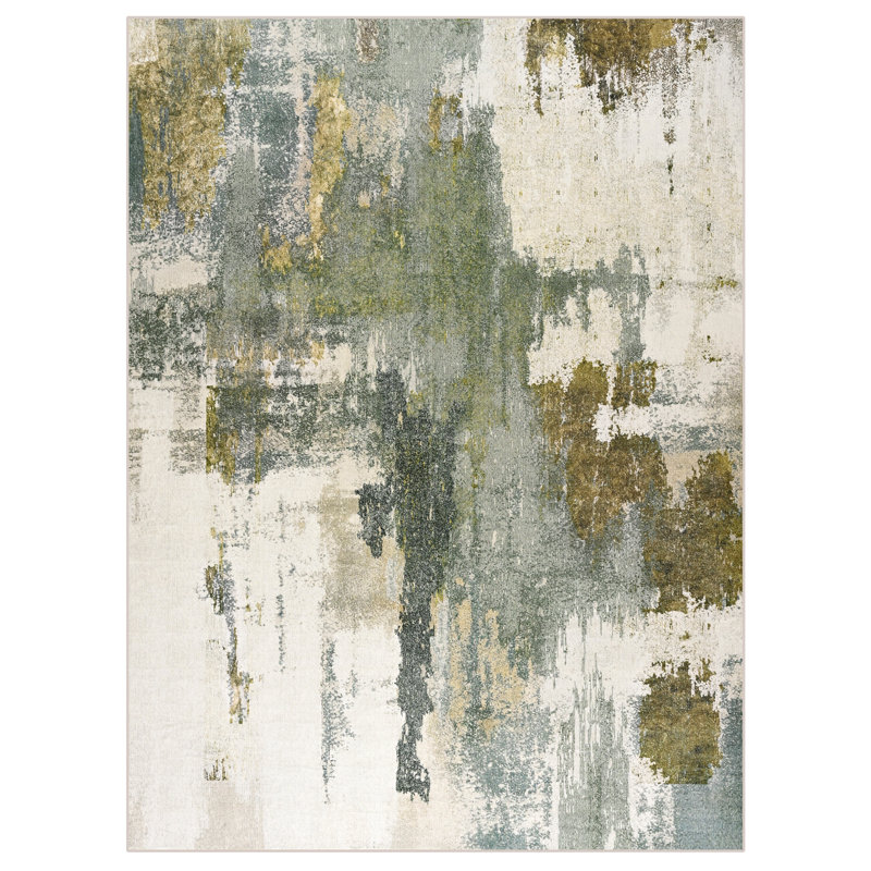 Tapis d'entrée moderne antidérapant et doux pour le salon Fillender, Vert, Rectangulaire 8 pi x 10 pi
