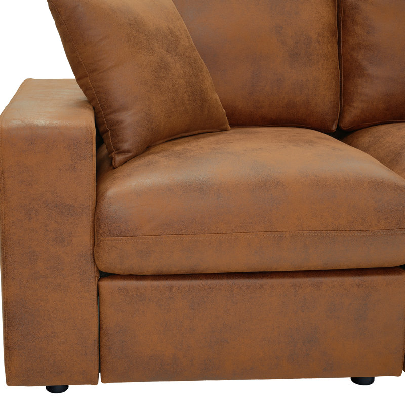 Canapé modulaire rembourré à chaud en tissu avec deux repose-pieds, Similicuir brun