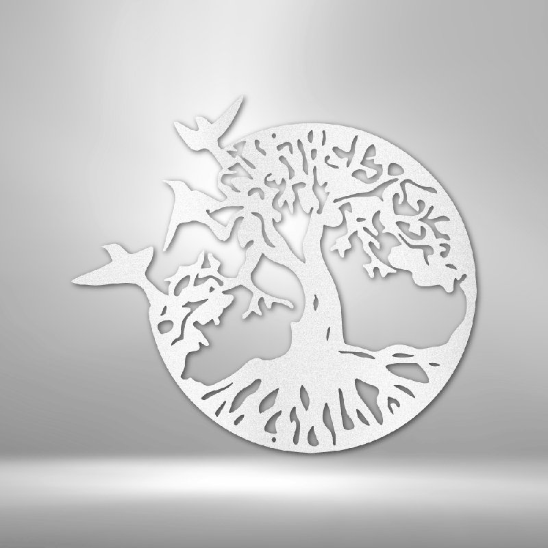 Décoration murale en métal découpée au laser en acier Take Take Tree Home and Office, H 23 po x l 23,5 po x P 0,5 po, Blanc