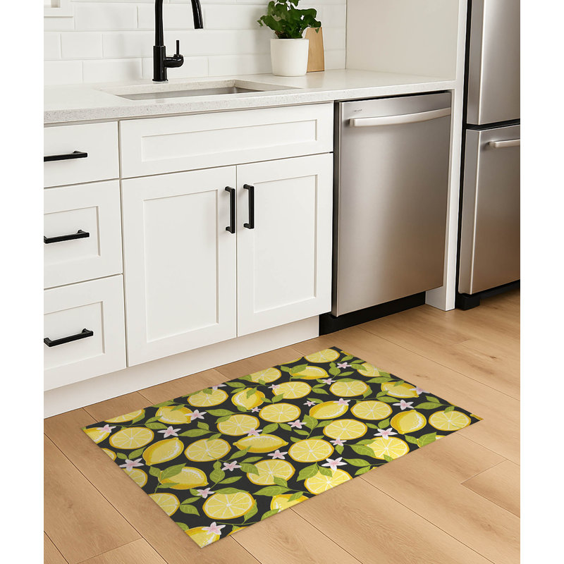 Tapis de cuisine anti-dérapant léger Lemons, Gris anthracite, Rectangulaire 2 pi x 3 pi