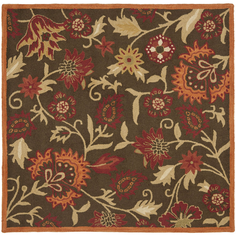 Tapis floral en laine crocheté à la main Emrick Blossom, Carré 6 pi