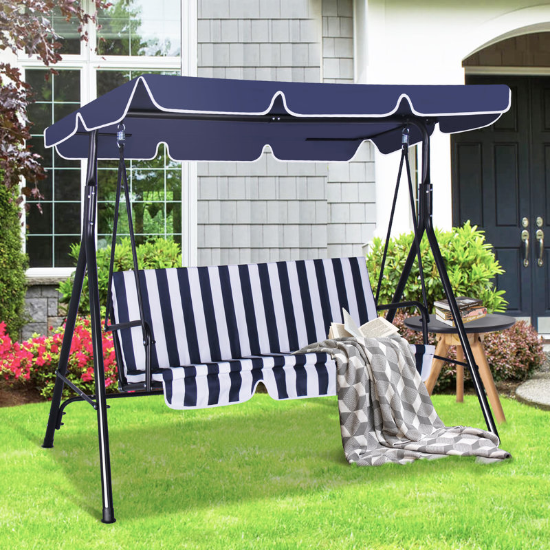 Balancelle 3 personnes avec auvent réglable, Rayures bleu marine
