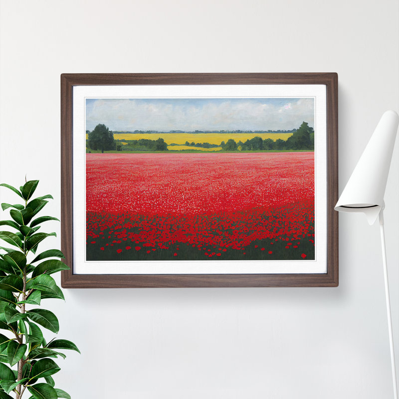XH1022-607X An Enigmatic Poppy Field Flowers - Single Picture Frame Painting, 34cm H x 46cm W x 2cm D, Walnut
