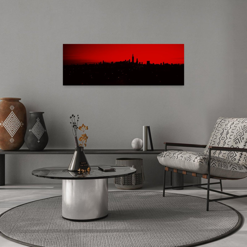 Silhouette of buildings at sunrise Chicago Illinois USA 1 Piece Wrapped Canvas Panoramic Wall Art, 30.48 cm H x 91.44 cm W