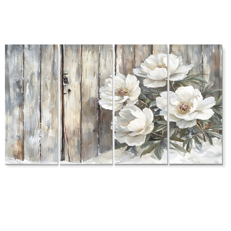 Pe pivoines par The Icy Barn Dor - By - art mural traditionnel pour le salon, 4, H 32 po x l 64 po