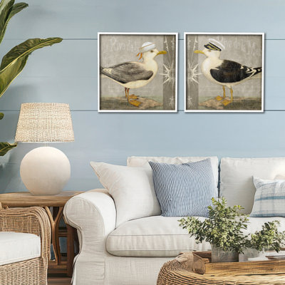 Little Seagulls with Hats 2pc Framed Giclee Set, design by Suzanne Nicoll