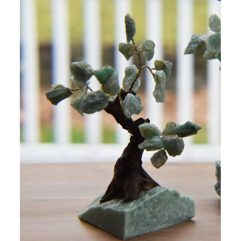Faux Bonsai Tree in Stone Freestanding, 7" H x 5" W x 5" D, Green Quartz