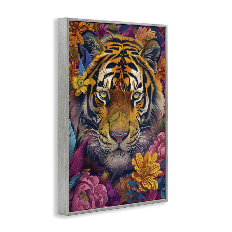 Peering Tiger par fleurs, estampe numérique, design par LSR Design Studio, Estampe numérique Farmhouse, H 18 po x l 12 po