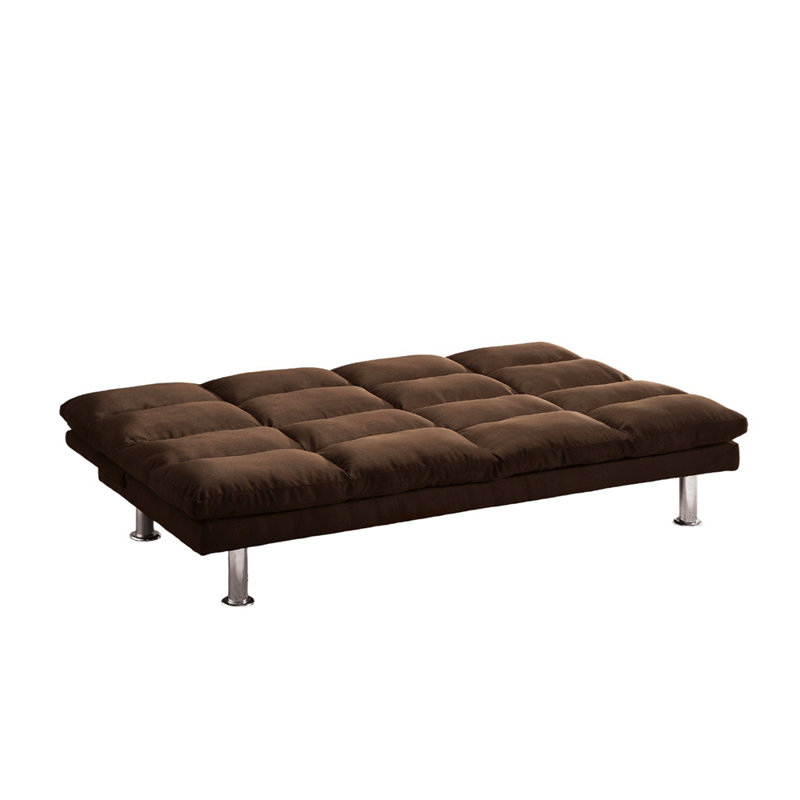Canapé-lit de futon de style contemporain en microfibre converti en lit avec support supplémentaire pour pieds chromés