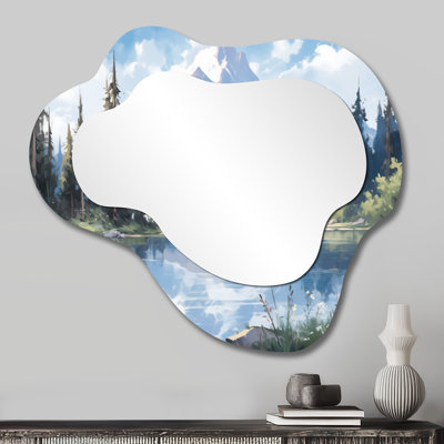 Miroir mural rustique asymétrique - Mountain View Bliss III, impression sur métal
