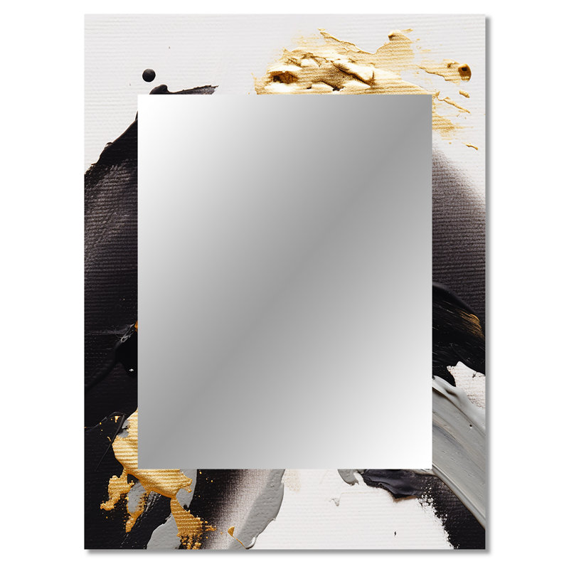 Exquisite Darling Gold Abstract Wave On Black II - Abstract Painting Large Mirror, Modern Unique Wall Mirror Decor, Printed Metal Art