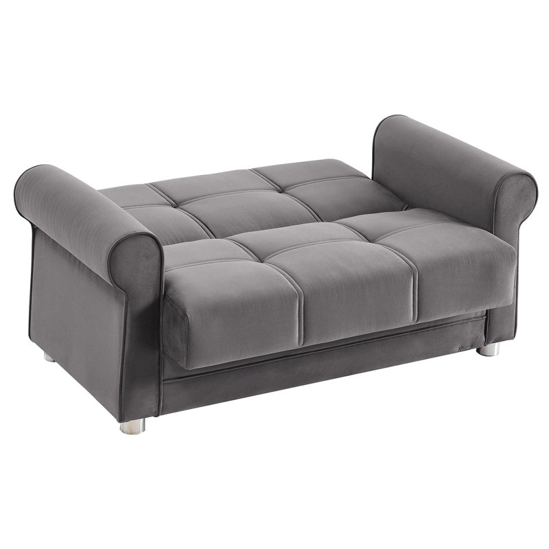 Convertible avec rangement, microfibre grise, coin luxueux et confortable