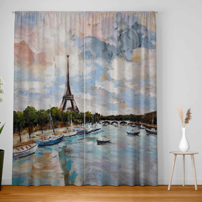 Boats on the Seine at Paris Blackout Curtains | Home Decor