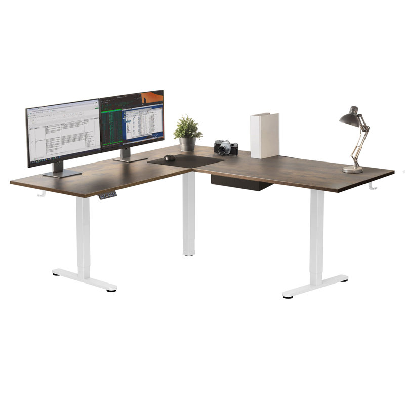 Bureau de coin debout à hauteur ajustable électrique XL, Brun / Blanc