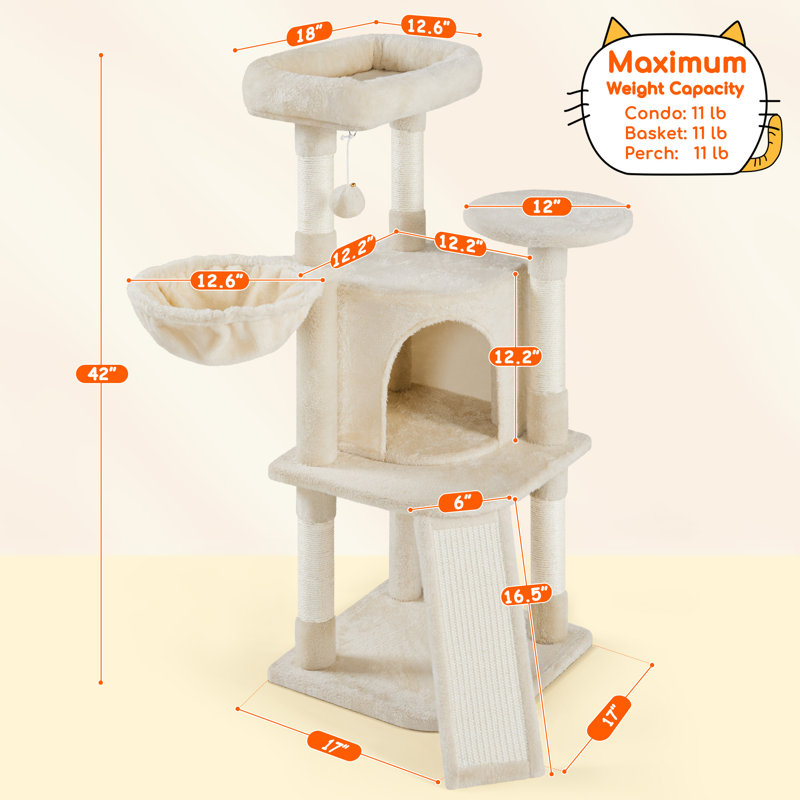 Arbre à chat 42 po pour petits et moyens chats Davalos, Beige