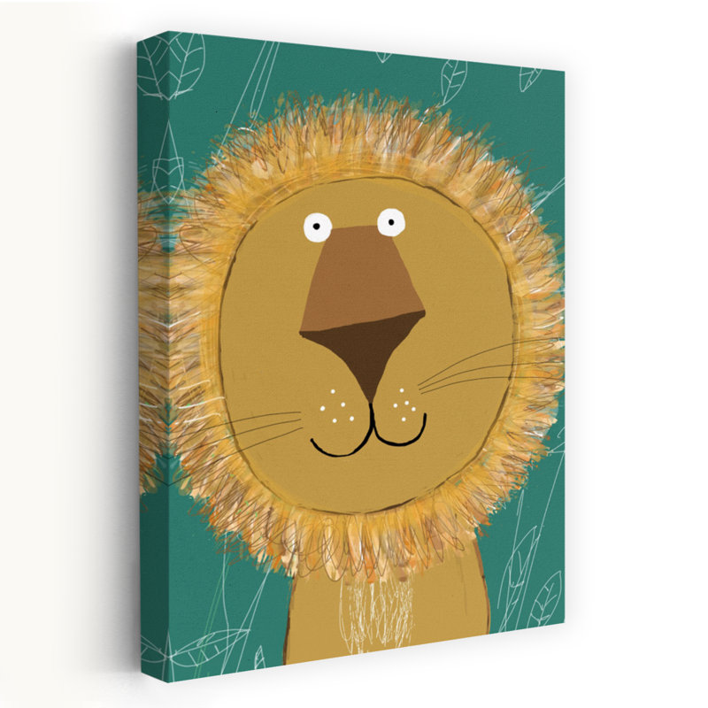 " Cute Cartoon Lion Playful Whimsical Abstract Lion Wildlife Landscape Wall Art Print " by Carla Daly, H 48 po x l 32 po
