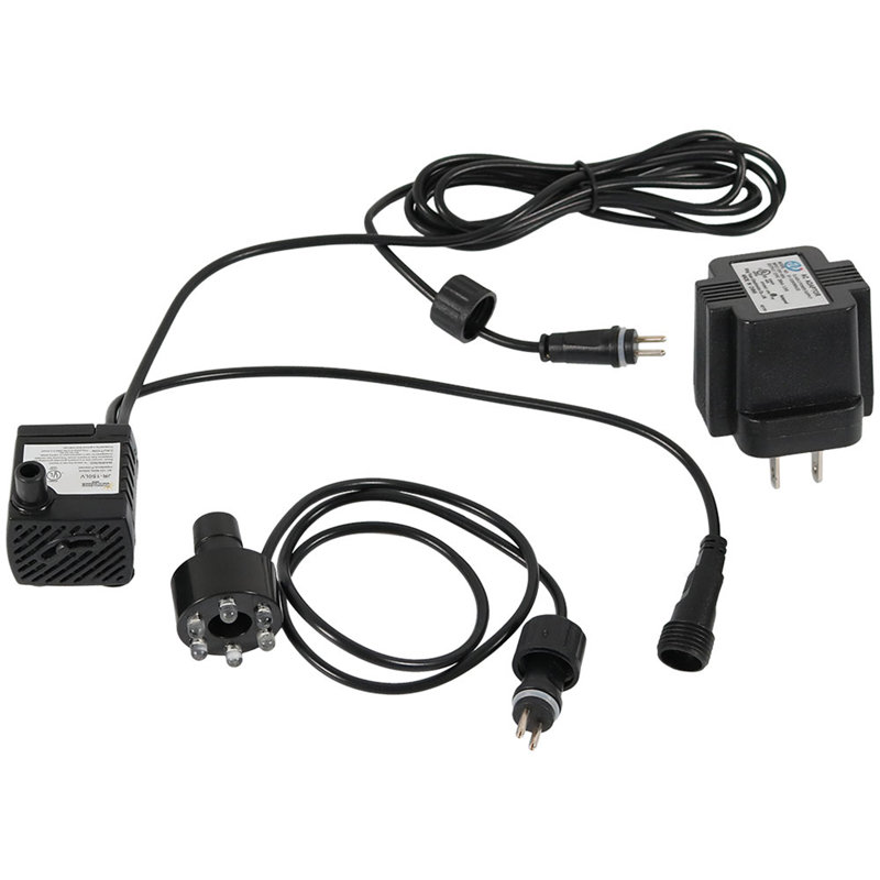 Pompe électrique submersible Camille pour fontaines de table avec anneau lumineux à DEL et transformateur - 40 GPH, 12 watts