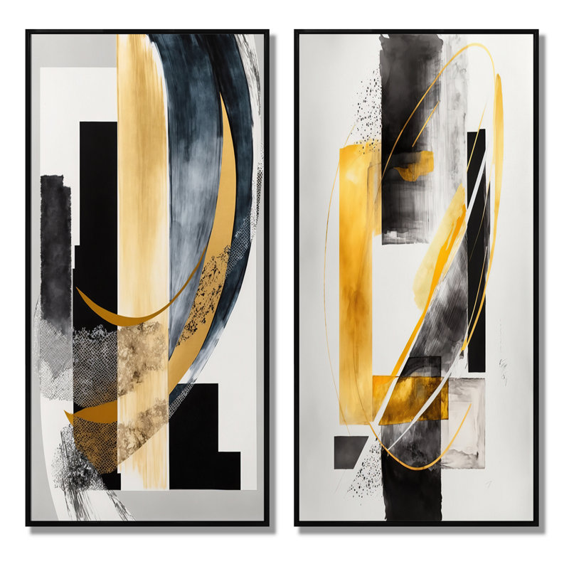 «Glam Deco Abstract», 2 pièces sur toile, Cadre noir, H 20 po x l 24 po