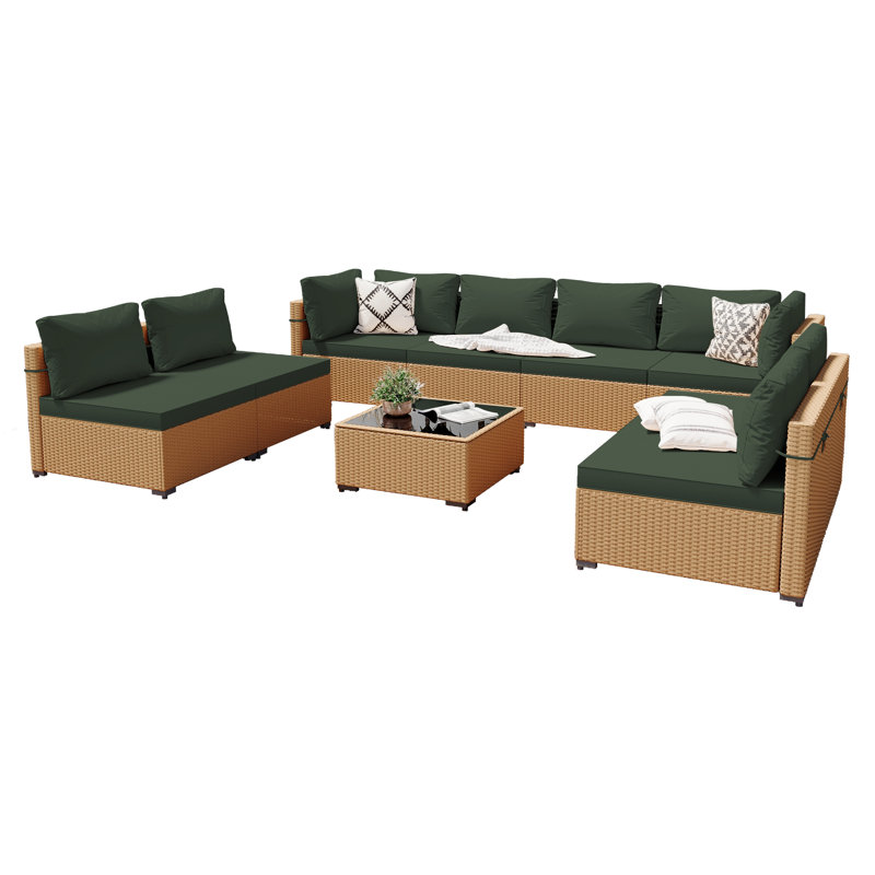 Briara 8 - Person Modular Patio Conversation Set with Cushions, Pine Green