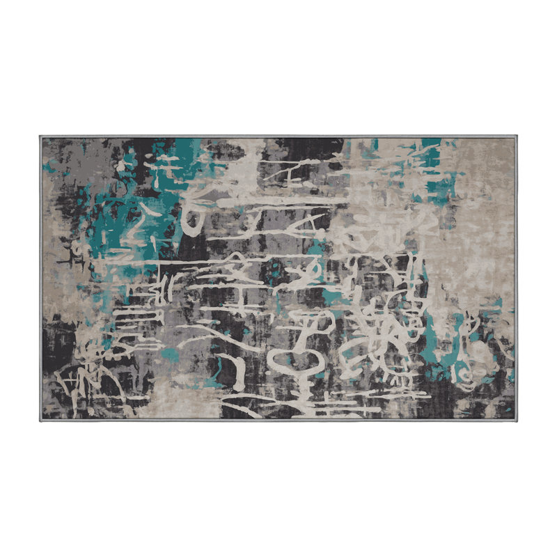 Machine Washable Gray Area Rug, Rectangle 7' x 10'