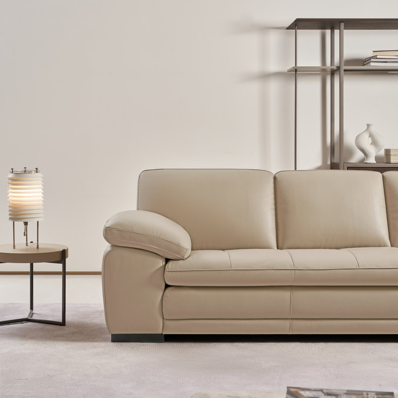 124" Wide Leather Match Sofa & Chaise, Right Hand Facing, Taupe Leather Match