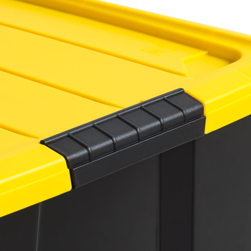 60qt Latching Storage Bin Black w/ Yellow Lid