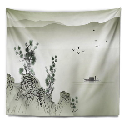 Montagnes du paysage et tapisserie de la mer
