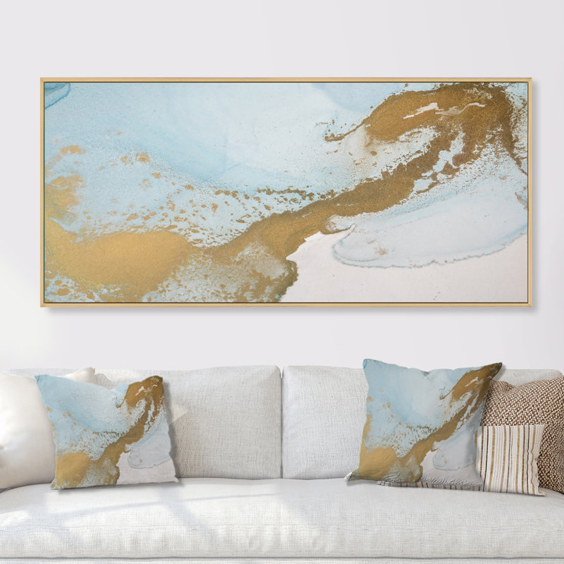 «Gold Turquoise», impression sur toile, H 24 po x l 36 po x P 1 po, Cadre brun